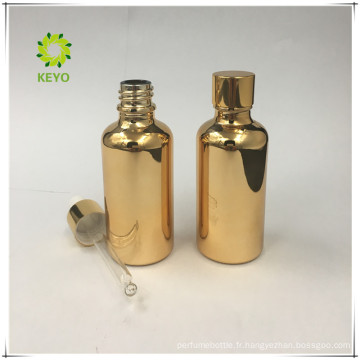 bouteille de parfum verre 50 ml bouteille d&#39;huile essentielle or brillant bouteille de verre ronde lotion